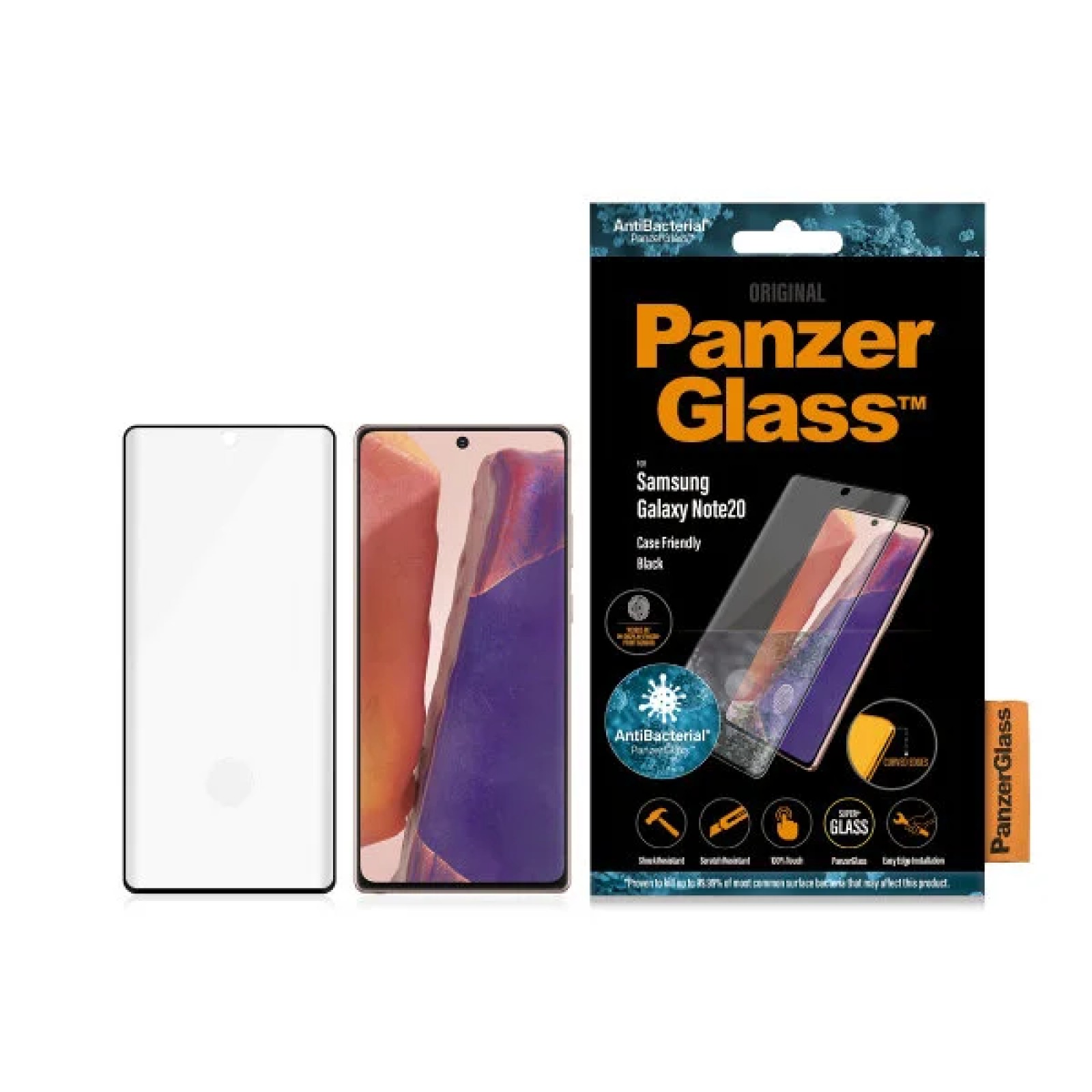 Стъклен протектор PanzerGlass за Samsung Galaxy Note 20 Case Friendly FingerPrint AntiBacterial Черен