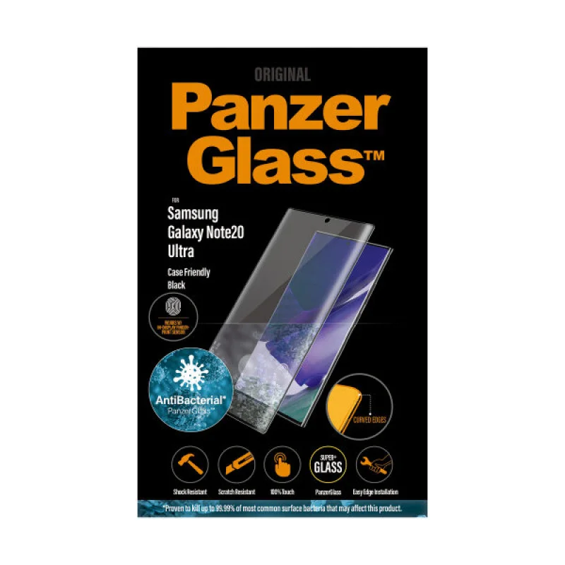 Стъклен протектор PanzerGlass за Samsung Galaxy Note 20 Ultra Case Friendly FingerPrint AntiBacterial Черен