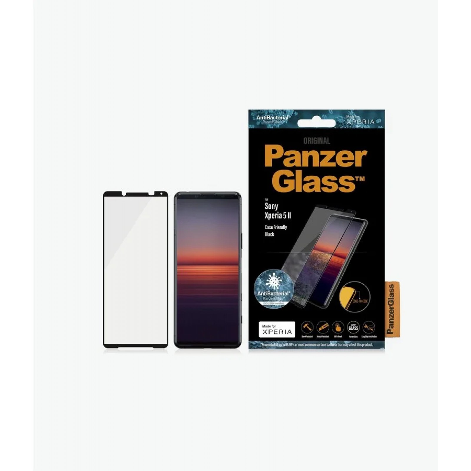 Стъклен протектор Sony Xperia 5 ll PanzerGlass Case Friendly Antibacterial - Черно