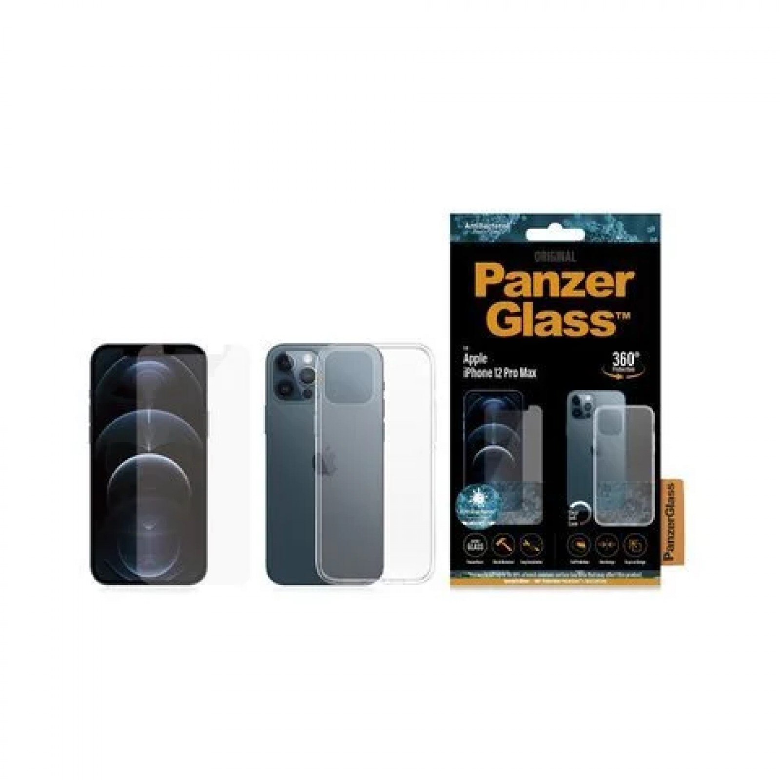 Стъклен протектор + Гръб Iphone 12  Pro Max PanzerGlass, Antibacterial