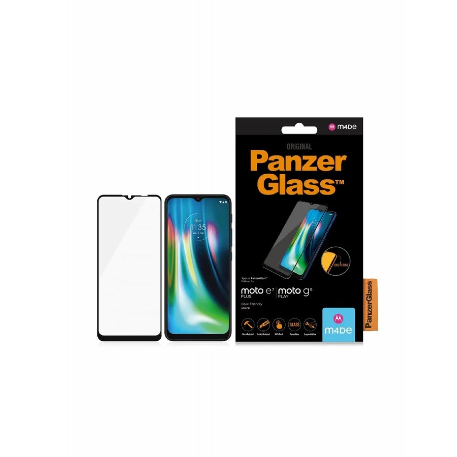 Стъклен протектор PanzerGlass за Motorola E7 Plus|Moto G9 Play Case Friendly Черен