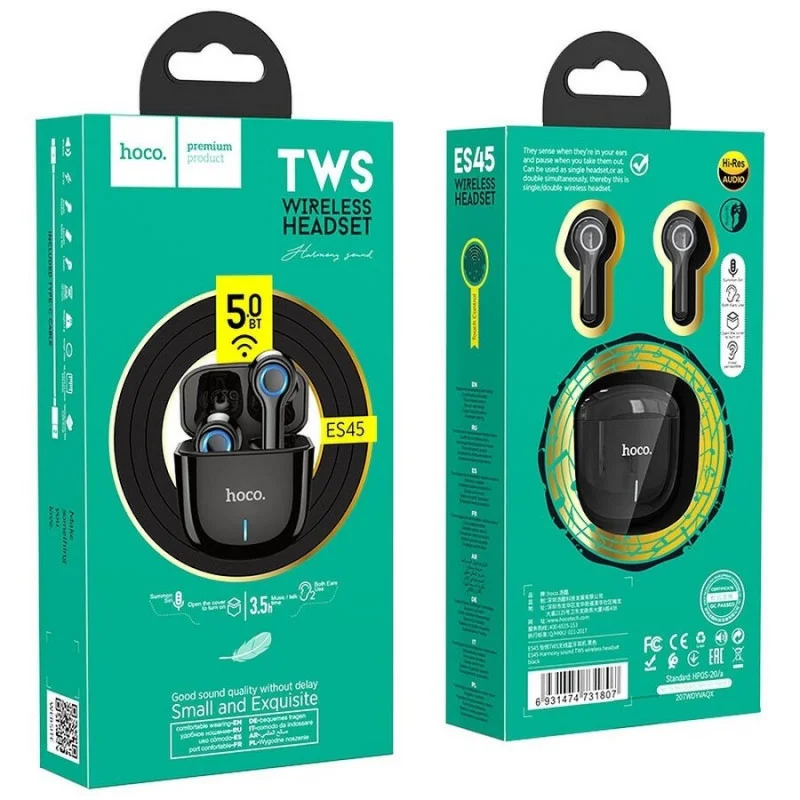 Bluetooth слушалки ES45 Harmony sound TWS wireless headset - Черни