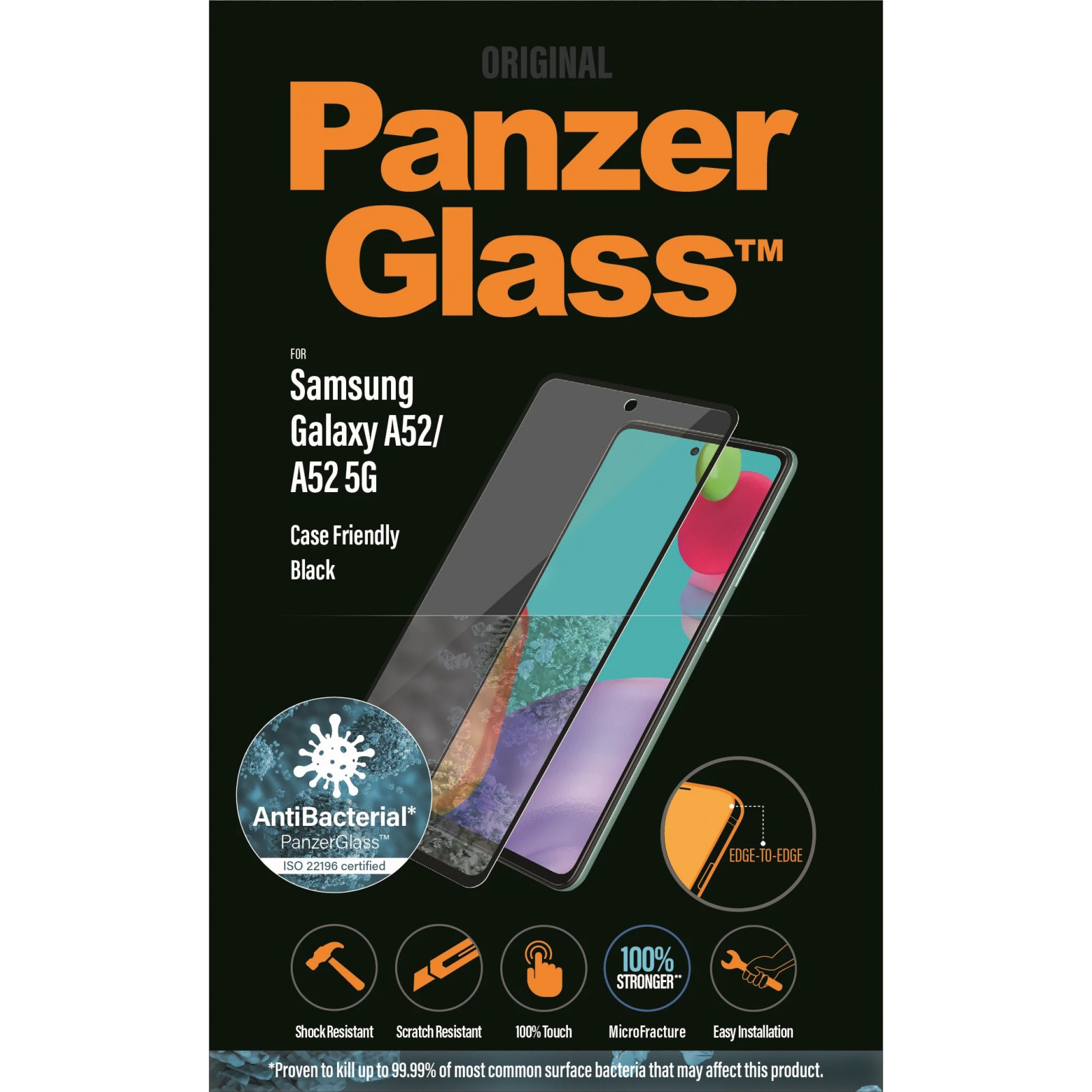 Стъклен протектор PanzerGlass за Samsung A52  Case Friendly - Черен