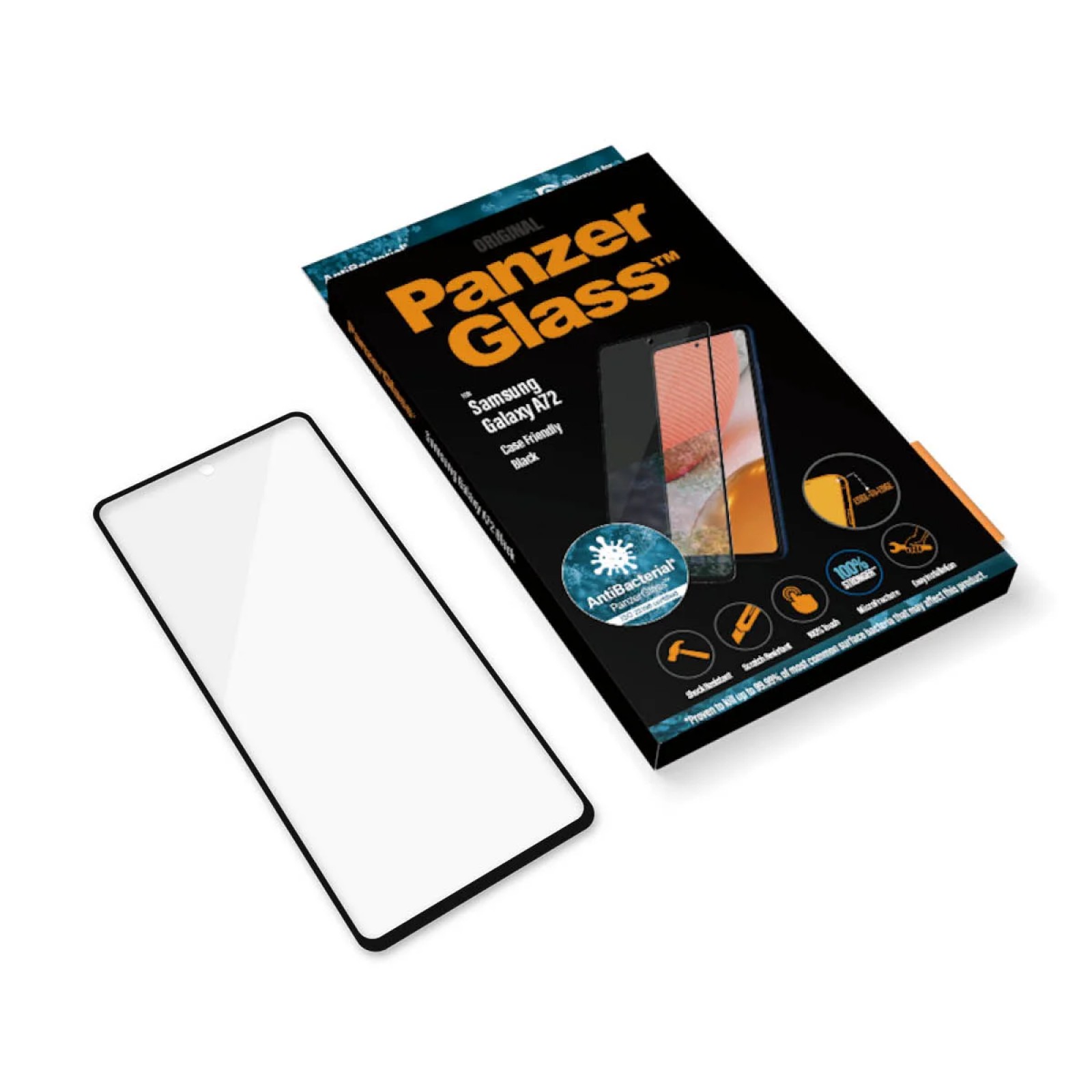 Стъклен протектор PanzerGlass за Samsung A72  Case Friendly - Черен