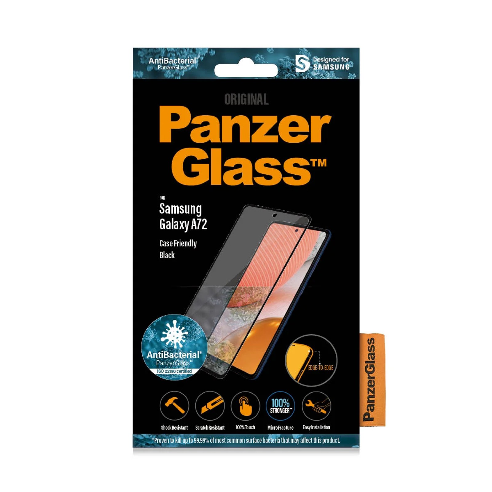 Стъклен протектор PanzerGlass за Samsung A72  Case Friendly - Черен