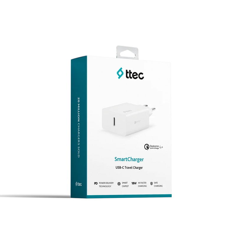 Адаптер ttec SmartCharger PD Travel Charger , 18W - Бял