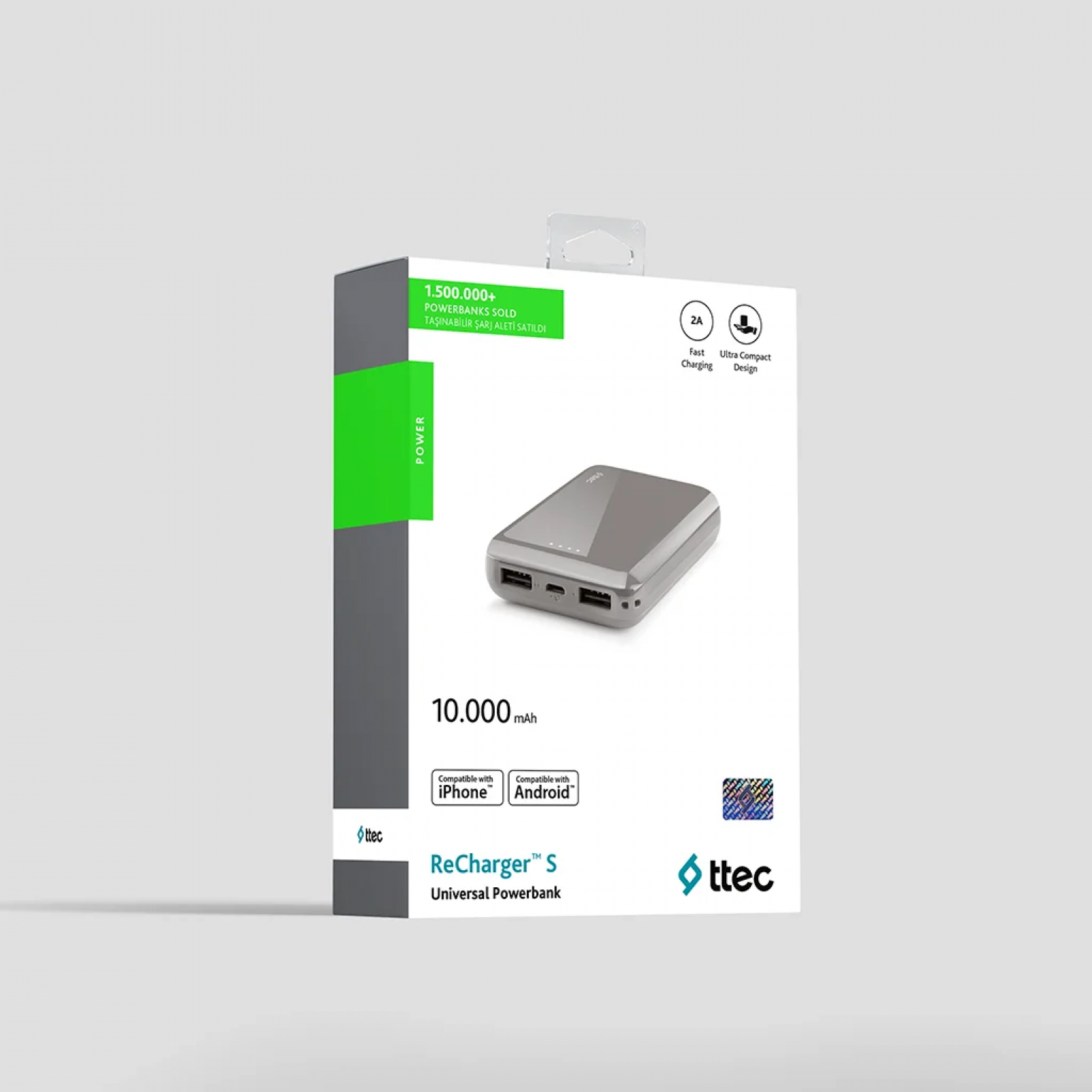 Външна батерия ttec ReCharger 10.000mAh Universal Mobile Charger - Сива