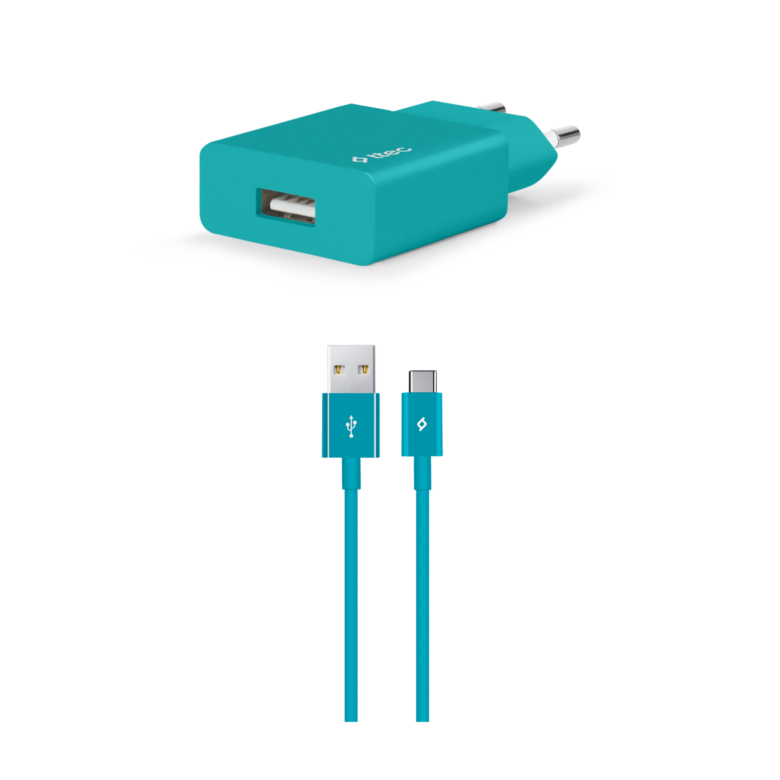 Зарядно 220V SmartCharger USB Travel Charger, 2.1A, incl. Type C  Cable - Тюркоаз, 118097